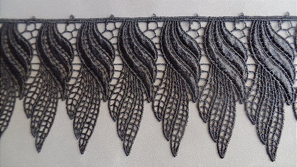 GP040P - 8,00cm x 13,70m | Renda Guipure 100% Poliéster BLACK