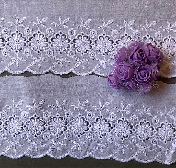 PM039 10,00cm x 13,70m | Bordado Inglês 100% Algodão Branco