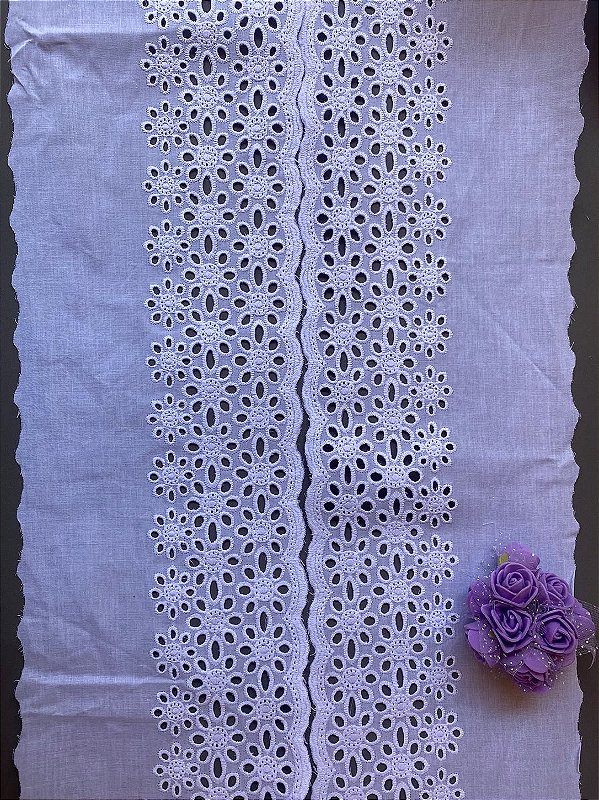 BA058 - 13,60cm x 13,70m | Bordado Inglês 100% Algodão Branco