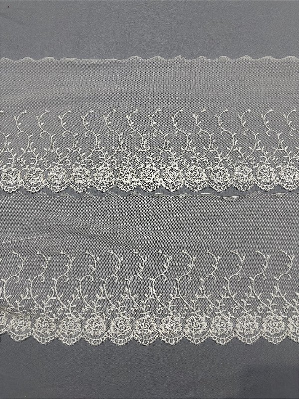 BT010 - 15cm x 13,70m | Renda Tule Bordado 100% Poliéster Branco