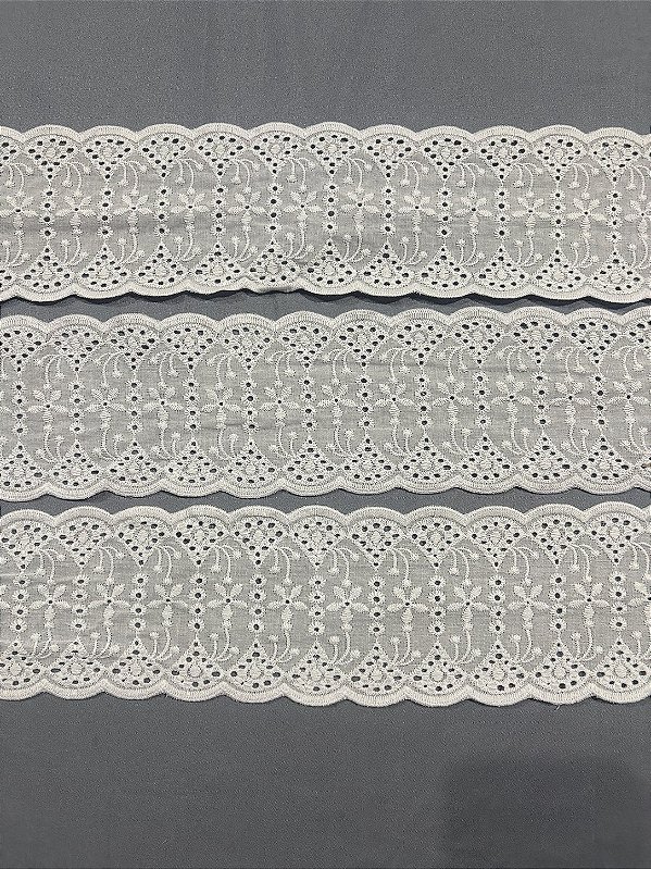 LC046 - 9cm x 13,70m | Bordado Inglês 100% Algodão Branco