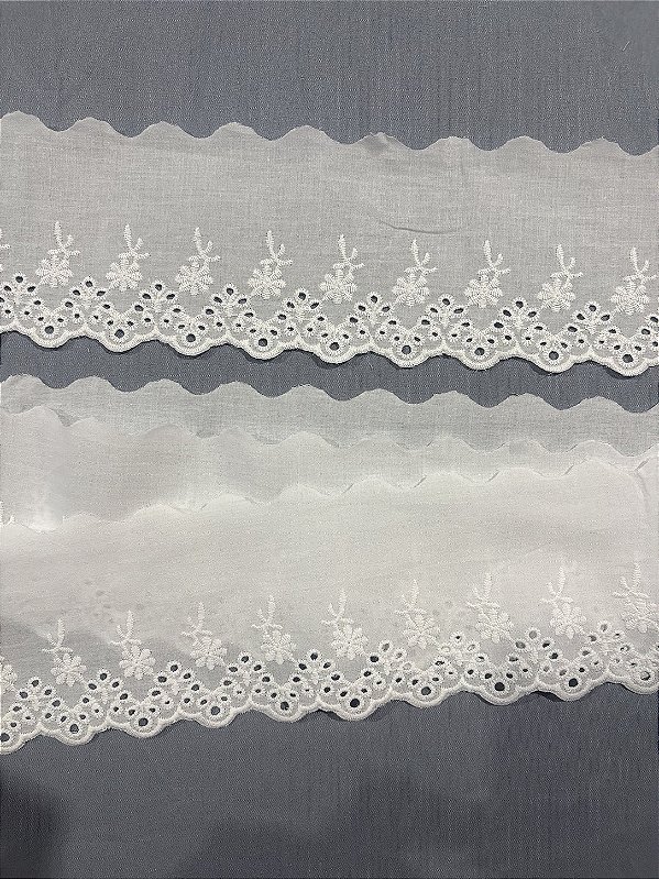 BA057- 8,50cm x 13,70m | Bordado Inglês 100% Algodão Branco