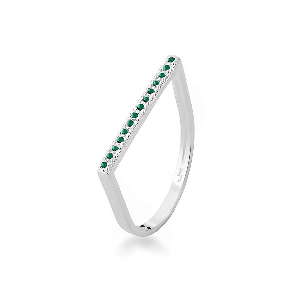 Anel Reto Cravejado Prata 925 Verde