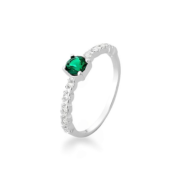 Anel Fileira Cravejada Prata 925 Verde