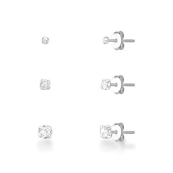 Trio de Brinco Ponto de Luz Prata 925 Prata