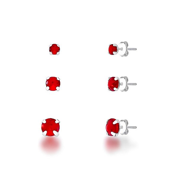 Trio de Brinco Ponto de Luz Prata 925 Vermelho