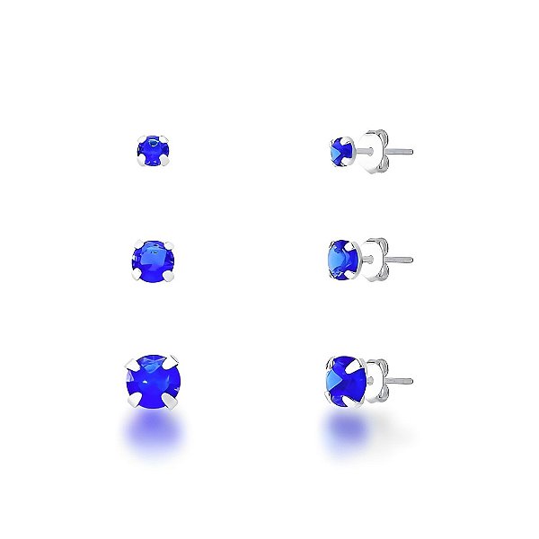 Trio de Brinco Ponto de Luz Prata 925 Azul