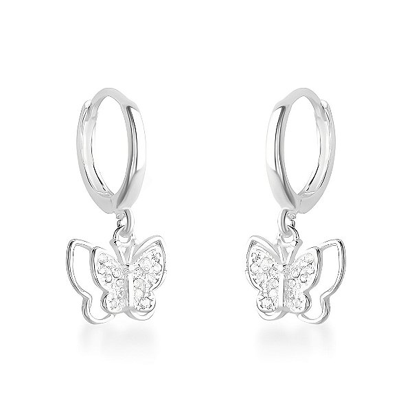 Brinco Argola Borboleta Celestial Cravejada Prata 925