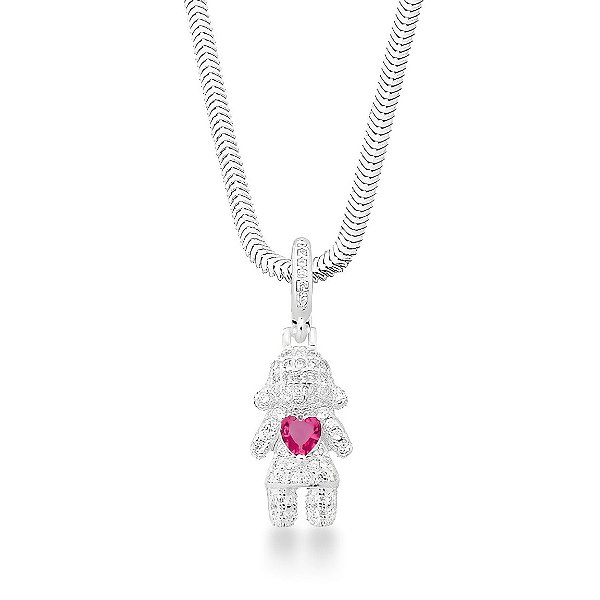 Colar Delicata Coração Rosa Prata 925 Menina