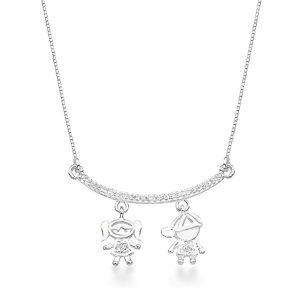 Colar Laço de Família Prata 925 - Menino e Menina