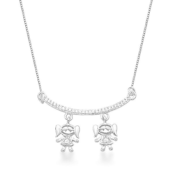 Colar Laço de Família Prata 925 - Menina e Menina