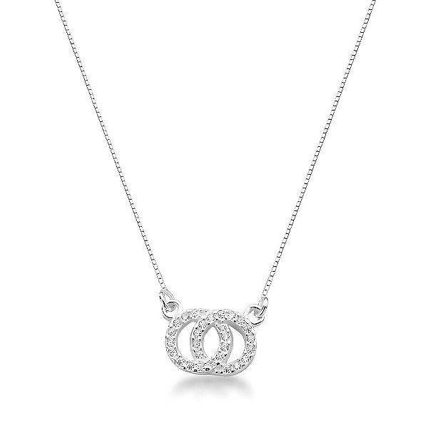 Colar Duplo Círculo Cravejados Prata 925