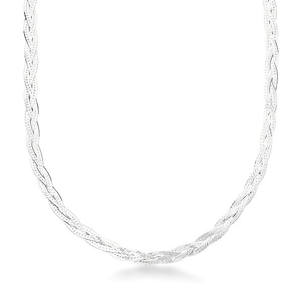 Colar de Luxo Trançado 3 Fios Prata 925