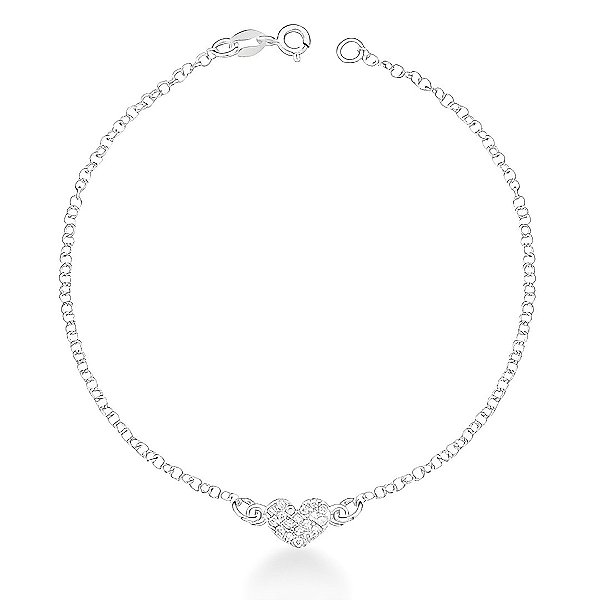 Pulseira Cravejada de Coração Prata 925 - 8.9mm