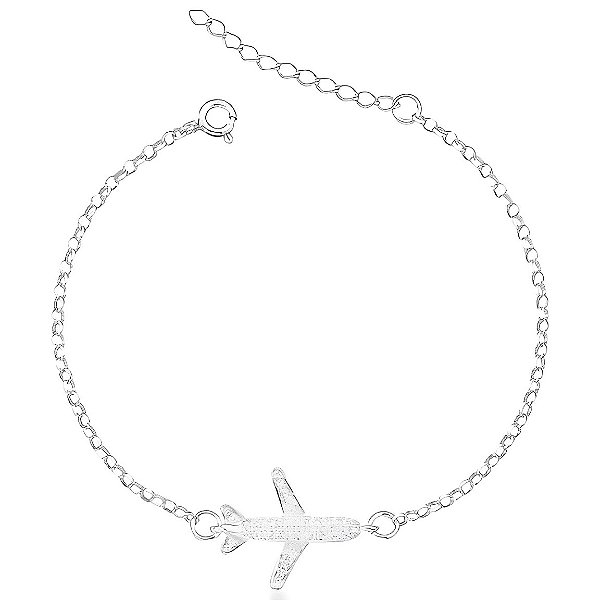 Pulseira Cravejada de Avião Prata 925