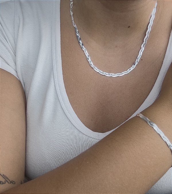 Conjunto Três Fios de Força — Colar e Pulseira em Prata 925