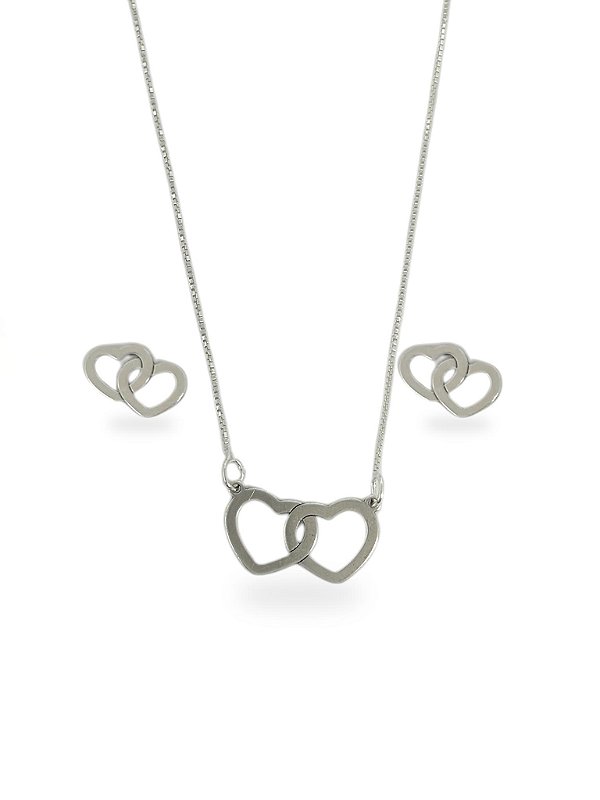 Conjunto Conexão Infinita com Corações Entrelaçados Prata 925