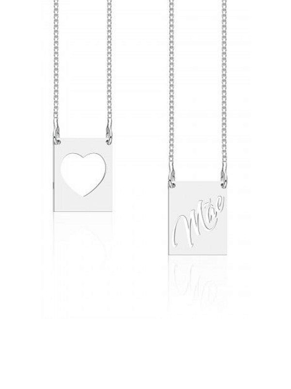 Escapulário Mãe com Coração Vazado em Prata 925