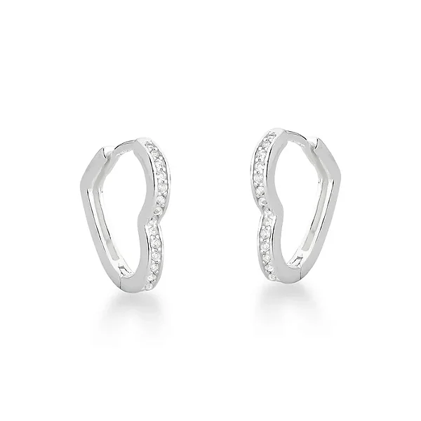 Brinco Argola Coração Cravejado em Prata 925