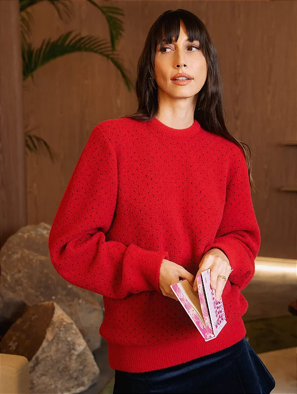 Blusa em Fio Pluma e Padronagem em Poá - BIAMAR 11939