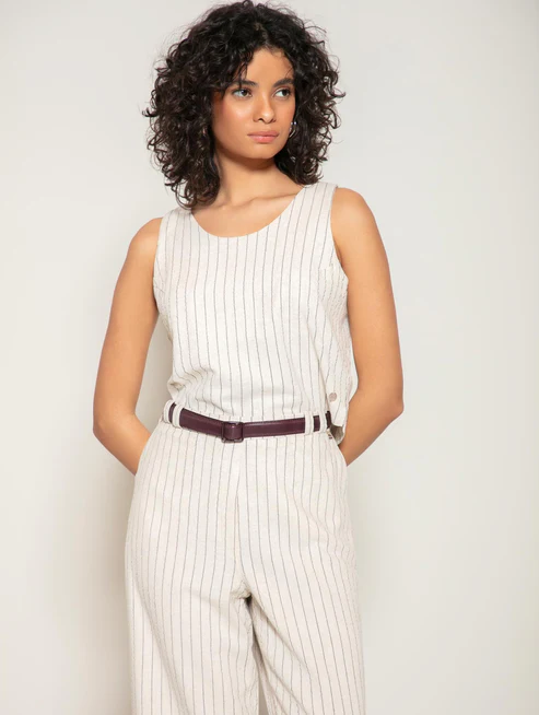 Regata Cropped em Risca de Giz e Fendas Laterais - BIAMAR 12066