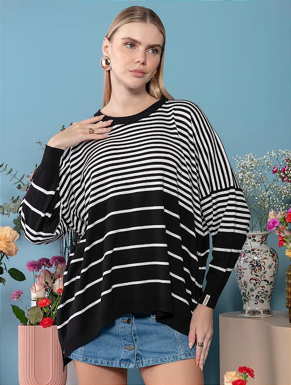 Blusa Oversized Mullet em Padronagem Listas - BIAMAR 11608