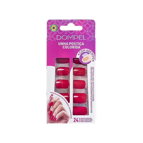 Unha Postiça Dompel 797 Ve C/24 Un Quadrada Media | Cor: Vermelho Esc