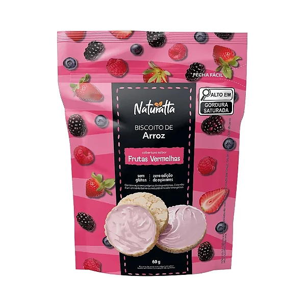 Biscoito de Arroz Integral 60g - Zero Açúcar - Frutas Vermelhas