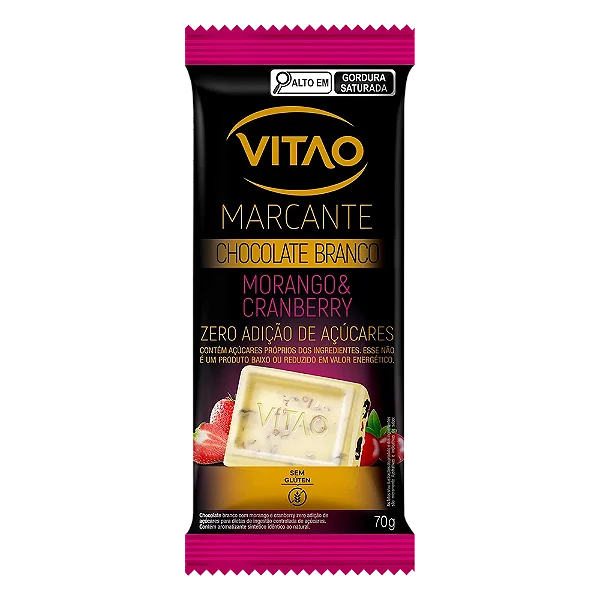 Chocolate Branco Morango e Cranberry | Zero Açúcar e Sem Glúten | 70g