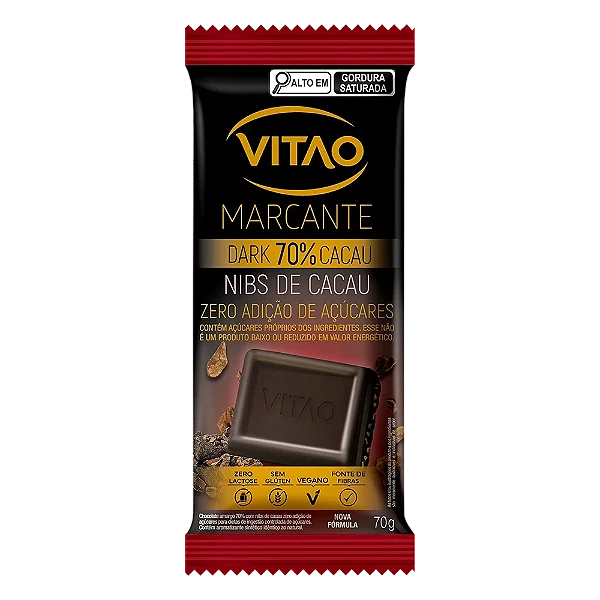 Chocolate Amargo Nibs Zero Açúcar | Sabor Intenso | 70% Cacau | 70g