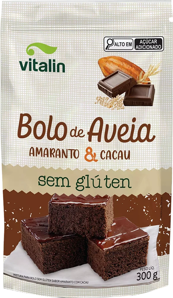 Massa p/ Bolo de Aveia Amaranto & Cacau Vitalin - 300g (Sem Glúten)