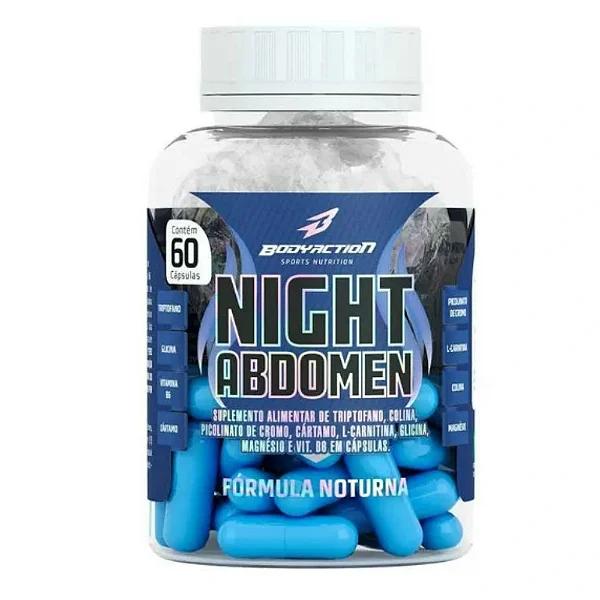 Suplemento Alimentar Body Action Night Abdomen (Tiptofano + Colina + Picolinato de Cromo + Cártamo + L-Carnitina + Glicina + Magnésio + Vit. B6) - 60 Cápsulas