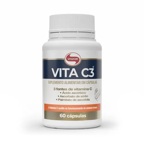 Suplemento Alimentar Vitafor Vita C3 (Vitamina C + Ácido ascórbico + Ascorbato de sódio + Palmitato de ascorbila) - 60 Cápsulas