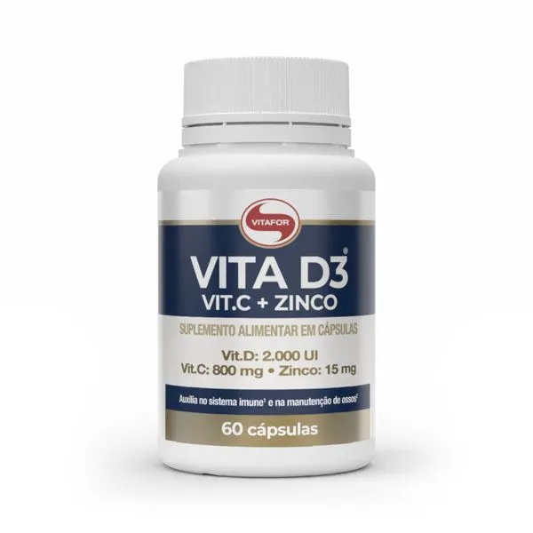 Suplemento Vita D3 + Vit.C + Zinco Vitafor - 60 Cápsulas (1000mg)