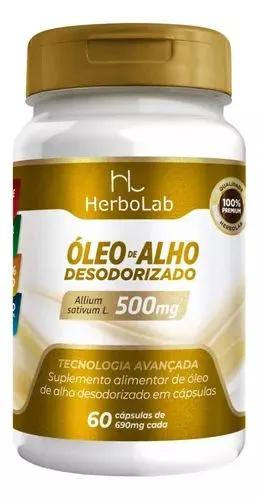 Suplemento Alimentar Herbo Lab Óleo de Alho Desodorizado (Allium sativum L) - 60 Cápsulas (500mg)