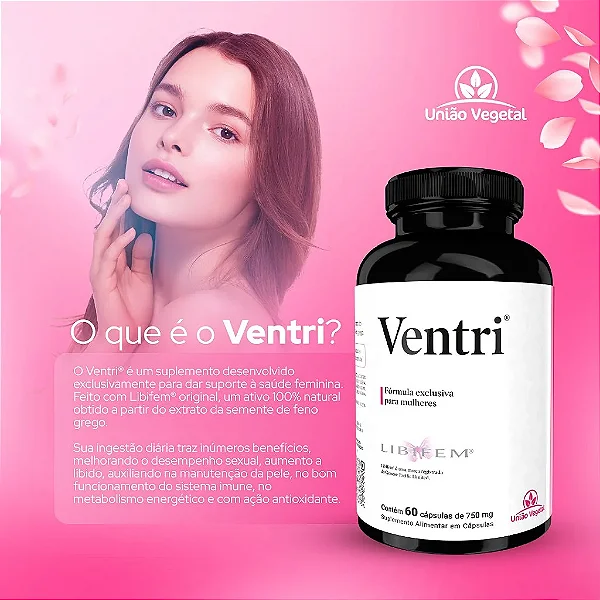 Suplemento Alimentar União Vegetal Ventri (Libifem - Fórmula Exclusiva para Mulheres) - 60 Cápsulas (750mg)