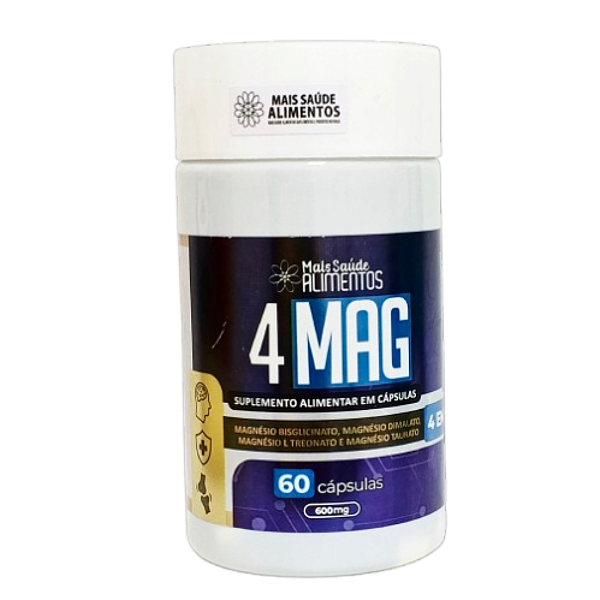 Magnésio 4 em 1 - Bisglicinato, Dimalato, Treonato e Taurato - 60 Cápsulas