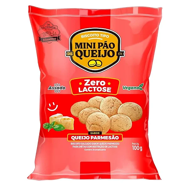 Biscoito Mini Pão Queijo 100g - Sabor Parmesão|Zero Lactose|Vegano|Picante