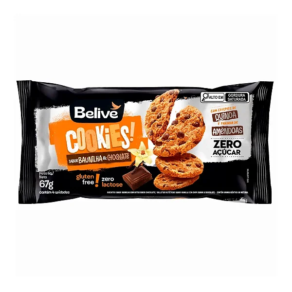 Cookies Baunilha/Chocolate c/Gotas de Chocolate 67g | s/Açúcar|s/Glúten|s/Lactose