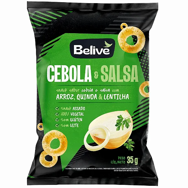 Snacks sabor Cebola e Salsa c/Arroz, Quinoa e Lentilha 35g | Belive