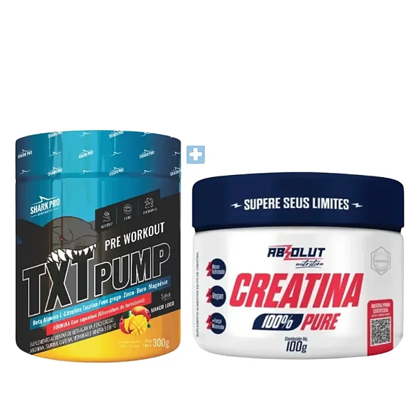 Kit Pré-Treino TXT Pump Mango Loco Shark Pro 300g + Creatina 100% Pura Absolut 100g