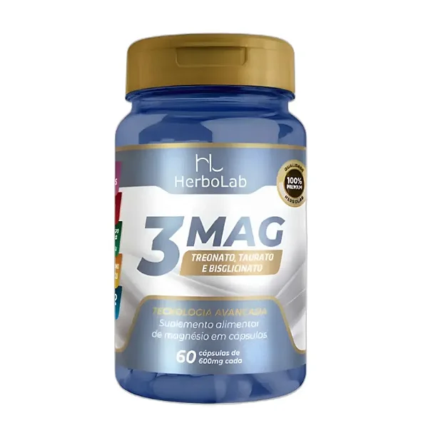 3 Mag (L-treonina, Taurina e Bisglicinato) Herbolab 60 cápsulas