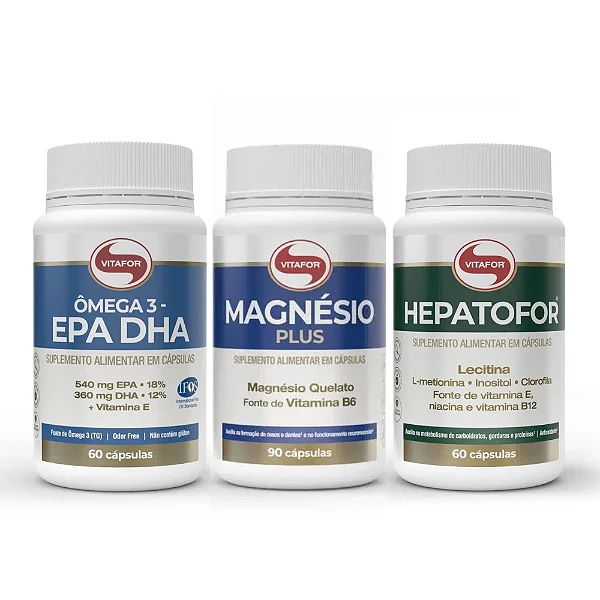 Kit Vitafor - Ômega 3 EPA DHA 60 cápsulas + Hepatofor 60 cápsulas + Magnésio Plus 90 cápsulas