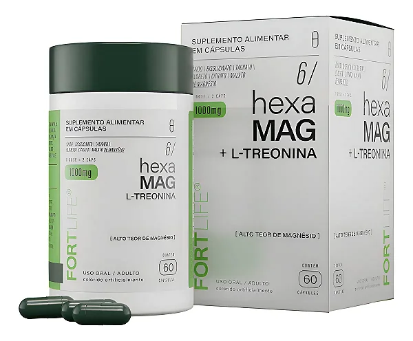 Hexa Mag 1000mg (magnésio) 60 Cápsulas Fortlife Sem Sabor