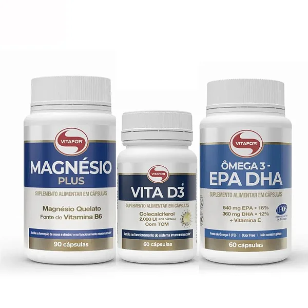 Kit Vitafor - EPA DHA 60 cápsulas + Magnésio Plus 90 cápsulas + Vita D3 60 cápsulas