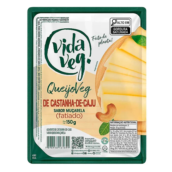 Queijo Muçarela Fatiado de Castanha de Caju Vida Veg 150g