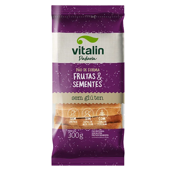 Pão de Forma Frutas & Sementes Vitalin 300g | Sem Glúten