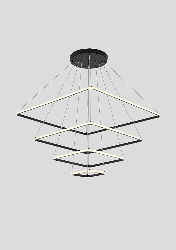 Pendente Led Quadrado - 4 mod - 3 M - Preto