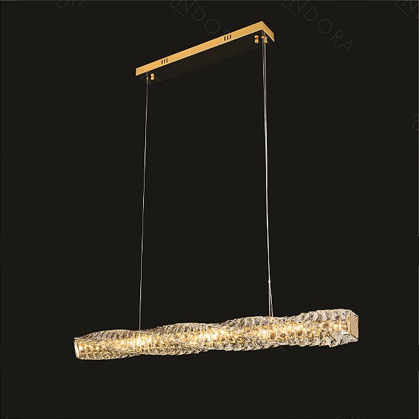 Pendente Led 120x22x18cm - Metal Dourado e Cristal - 64w 3.000k - SINDORA