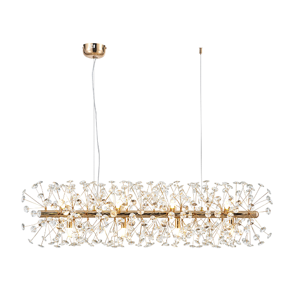 Luminária Pendente Buna - Dourado - Retangular - 12*G9 - Cristal Dourado - 40cm - Astraled